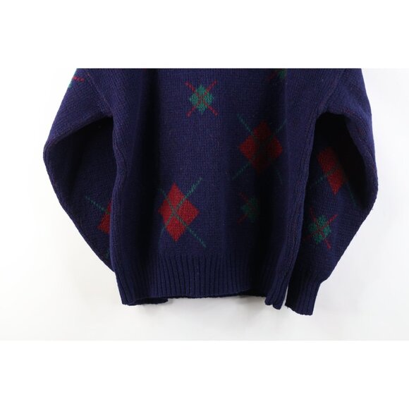 Vintage 70s Streetwear Womens Large Distressed Argyle Wool Ribbed Knit Sweater - Picture 14 of 14
